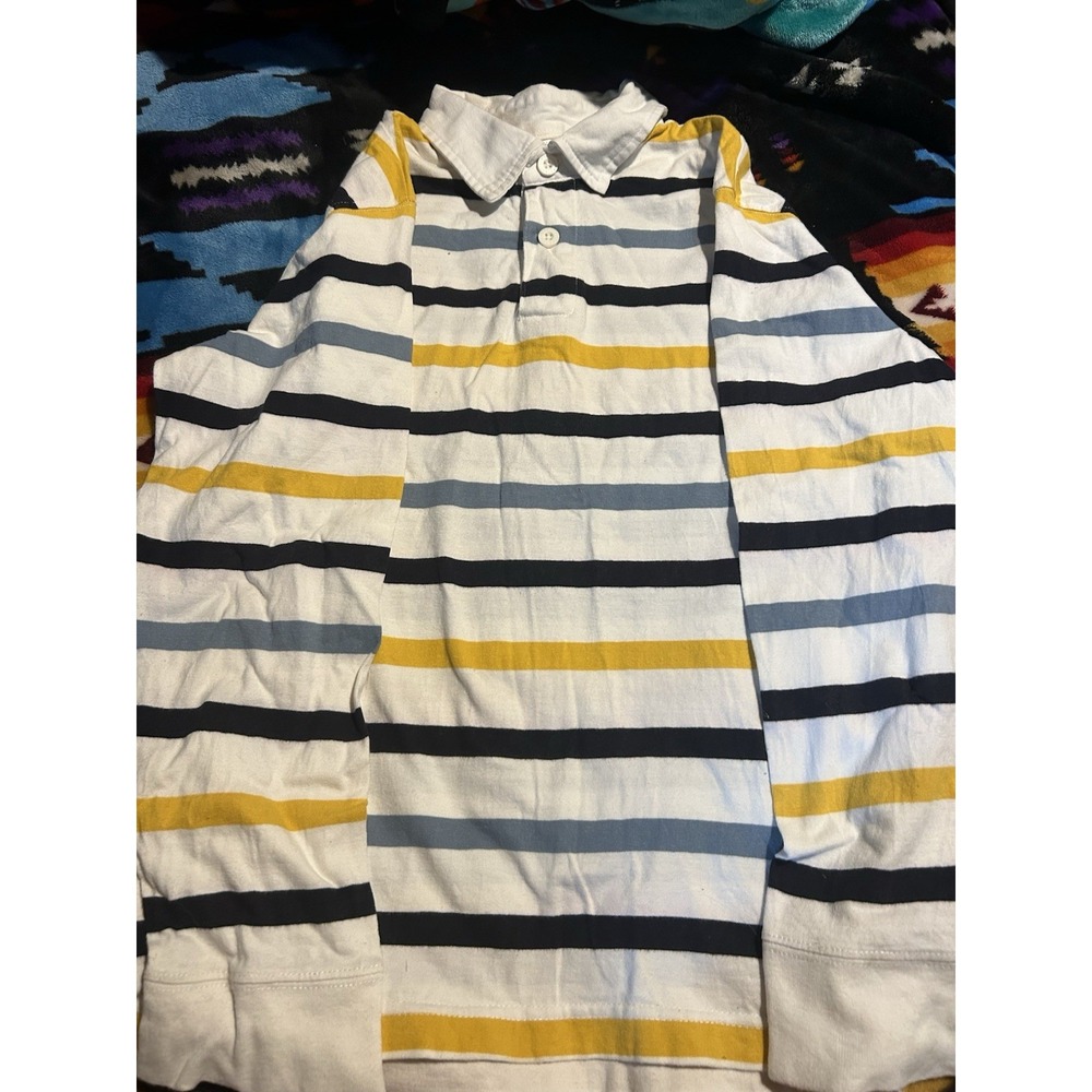 Gymboree Boys Size 12 Long Sleeve Polo Shirt Striped Yellow Blue White Cotton